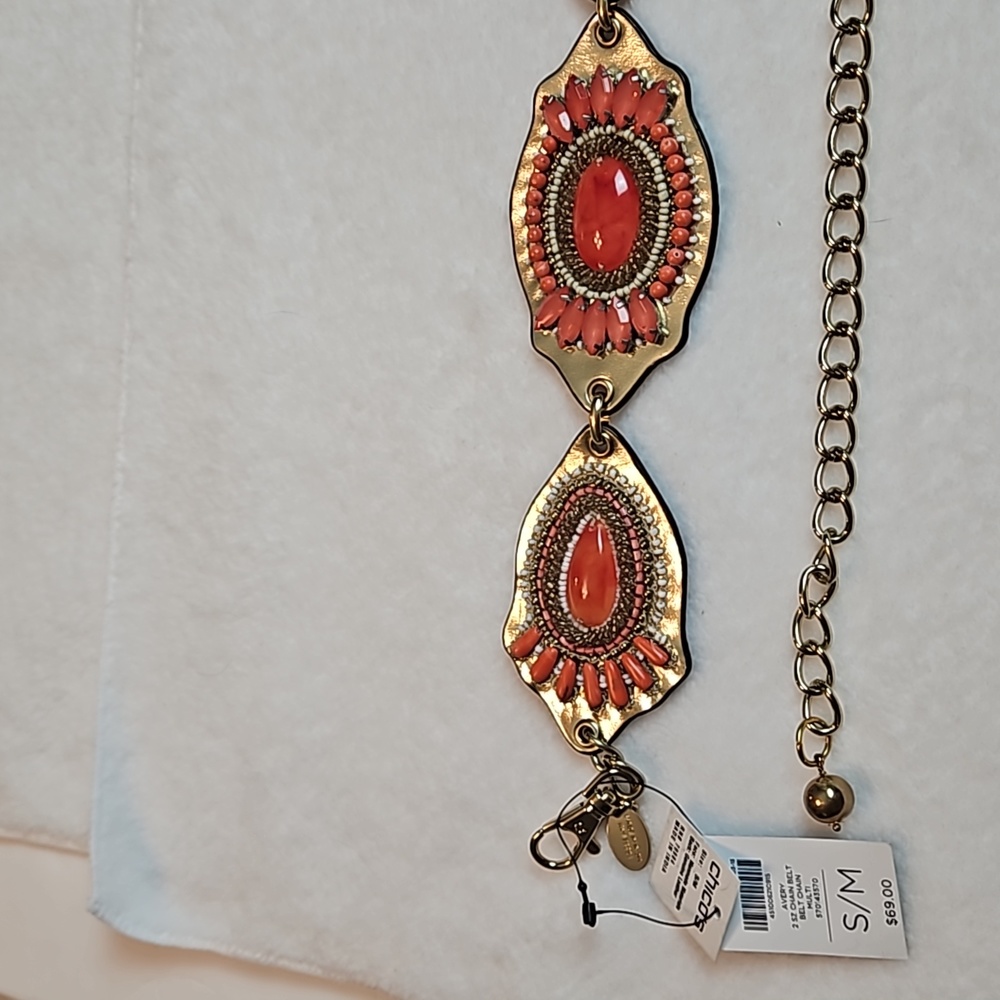 Chico's | NWT Women's Multi Avery Beaded Gold Chain Leather Belt Sz S/M - Picture 13 of 13
